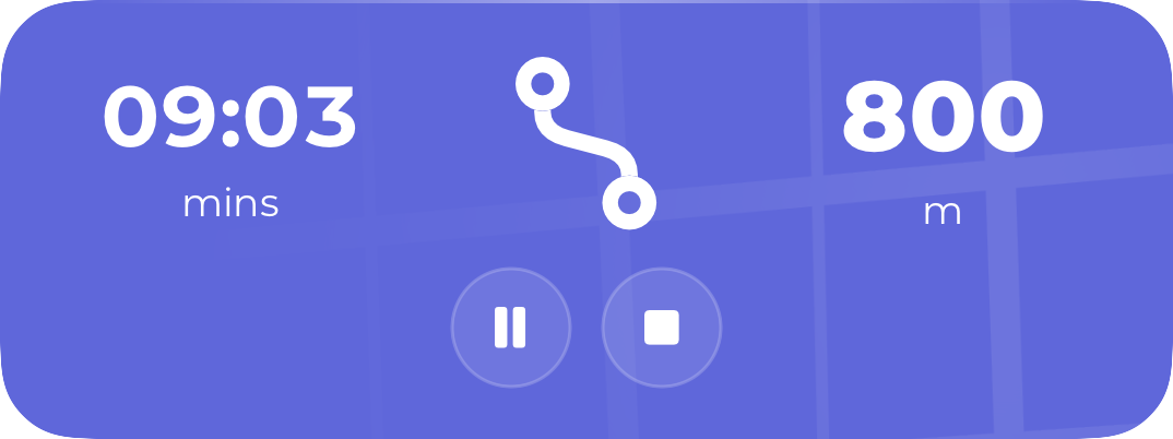 Stride Live Activity in purple with time, distance and route
