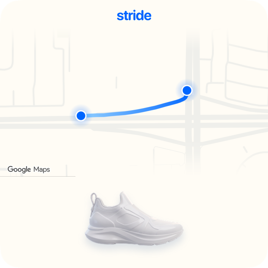 Stride share card with a minimal route map and shoe