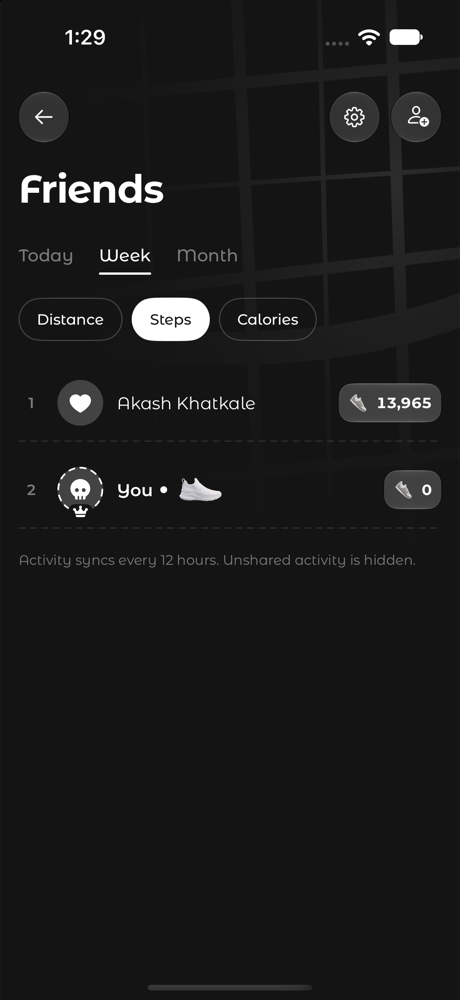 Stride Friends screen showing weekly step rankings